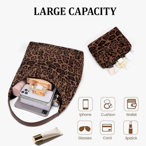 🆕 Leopard Tote Bag for Women Cheetah Shoudle Purse Brown Vintage Hobo Bag - Picture 7 of 7